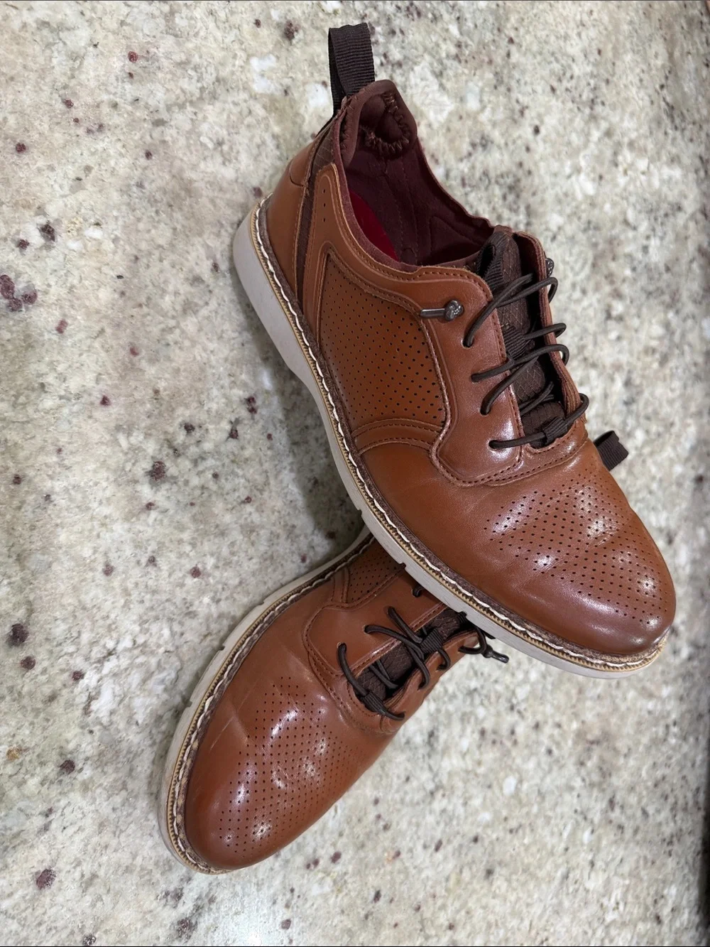 Stacy Adams Cognac Perforated Leather Slip-On Sneakers